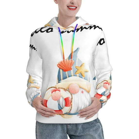 Wukai Summer Gnome Print Womens Hoodies Fleece Sweatshirts Long Sleeve Sweaters Pullover Fall Outfits Winter Clothes-XX-Large