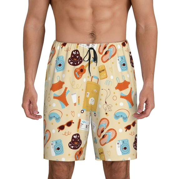 Wukai Summer Travel Men’s Short Pajama Pants With Pockets Soft Sleep Pj Shorts for Men-Large