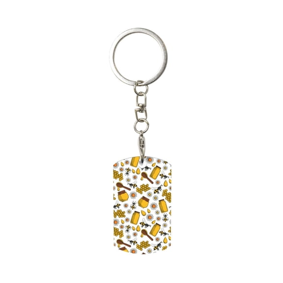 Naloa Cute Bee Print Keyfob with Split Key Ring and Print Labels, Key Labels Key Chain Tags, Luggage Tags, Car Key Chain Ring Keyfob Gift