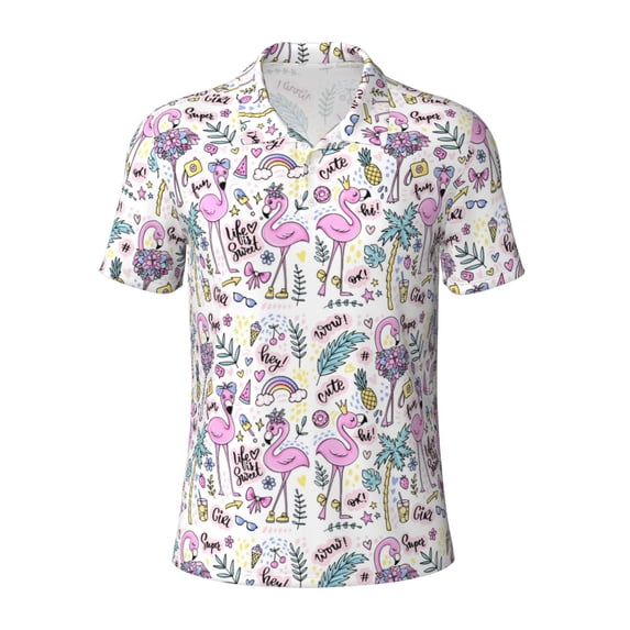 Wukai Summer with Flamingo Men’s Polo Shirts,Quick-Dry Athletic Shirt,Classic Fit Shirts-4X-Large