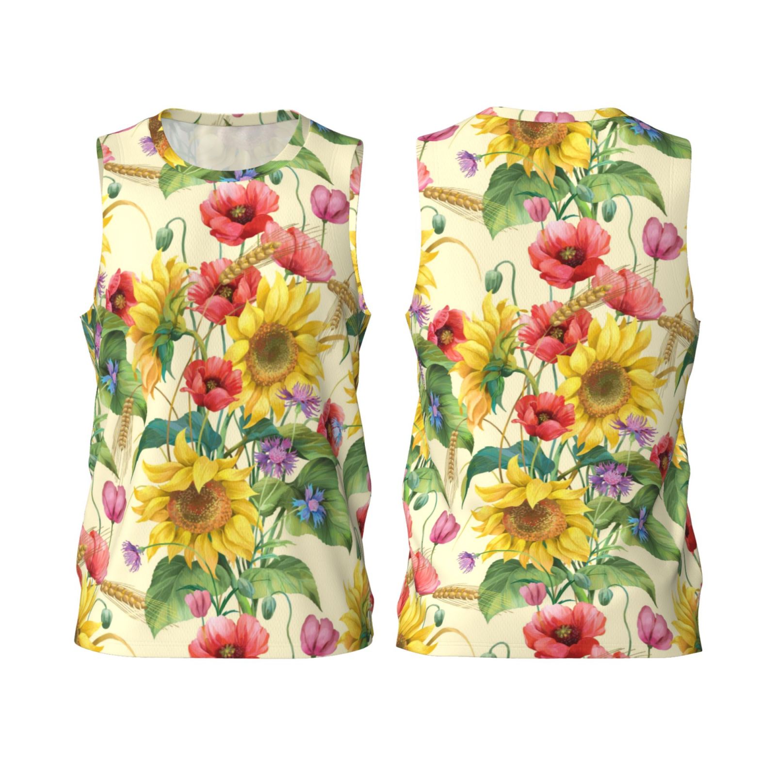 Wukai Sunflower Cornflower Poppy Men’s Basketball JerseySmall