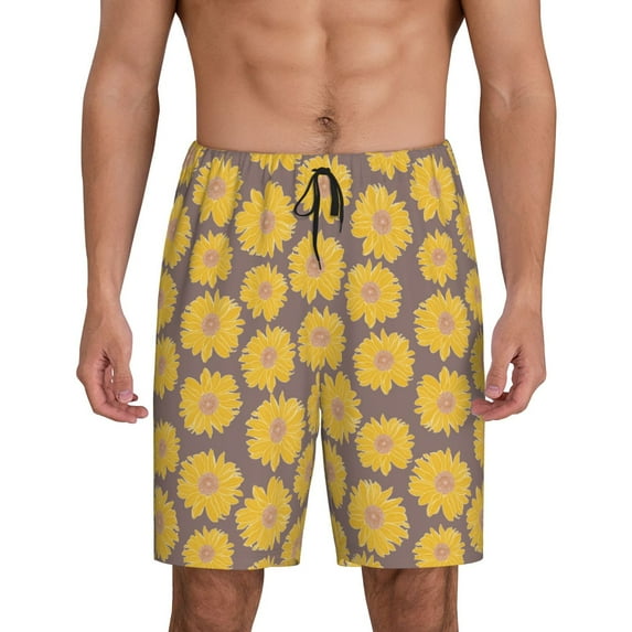 Wukai Sunflower Men’s Short Pajama Pants With Pockets Soft Sleep Pj Shorts for Men-Small