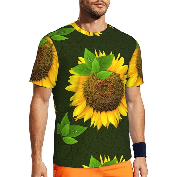 Wukai Sunflower Print Men's Short-Sleeved Mesh T-Shirt,Quick-Dry Short Sleeve Workout T-Shirt-4X-Large