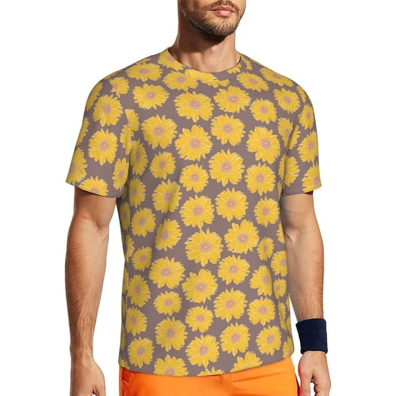 Wukai Sunflower Print Men's Short-Sleeved Mesh T-Shirt,Quick-Dry Short Sleeve Workout T-Shirt-Large