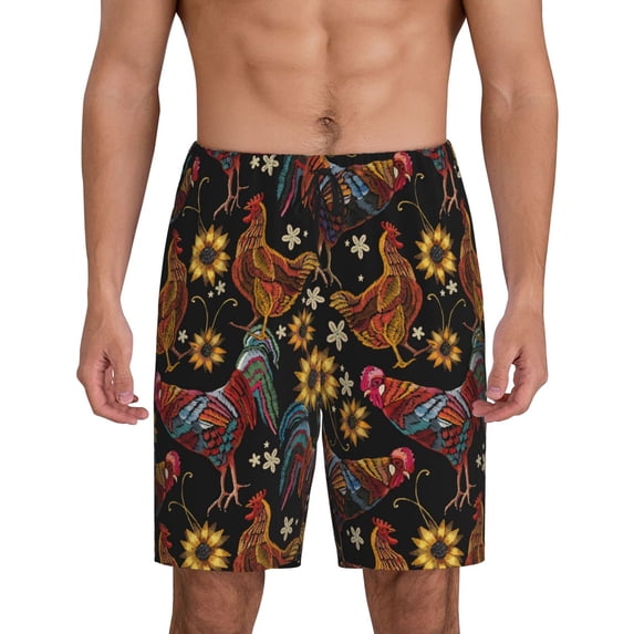 Wukai Sunflower Rooster Men’s Short Pajama Pants With Pockets Soft Sleep Pj Shorts for Men-Medium