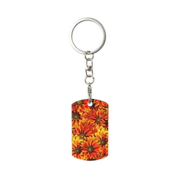 Wukai Sunflower4 Print Rectangular Metal Keychain: Sleek and Durable Key Ring for Securely Holding Keys Perfect for Everyday Use