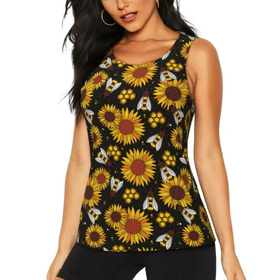 Wukai Sunflowers And Bww Print Women's Workout Tank Top Mesh Yoga Shirts Athletic Running Tank Tops Athletic Gym Shirts - Large