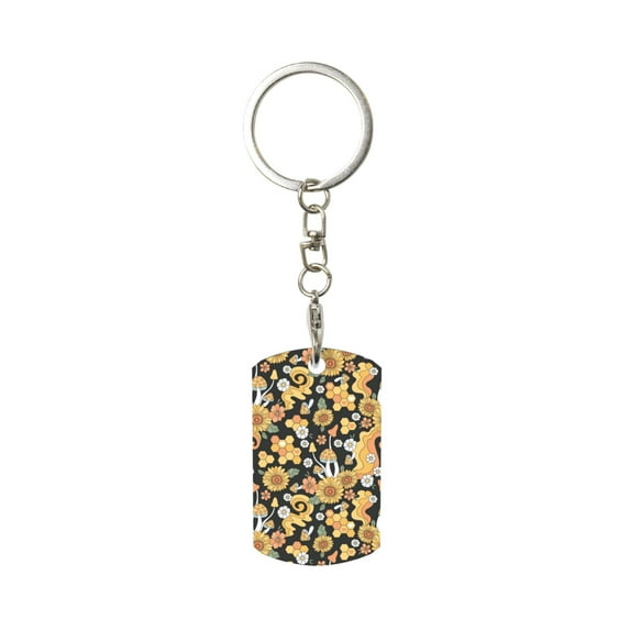 Wukai Sunflowers Bee Print Rectangular Metal Keychain: Sleek and Durable Key Ring for Securely Holding Keys Perfect for Everyday Use
