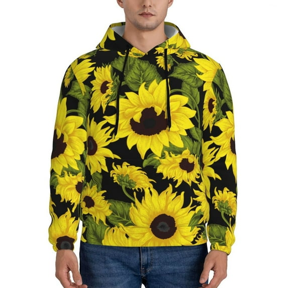 Wukai Sunflowers In Vintage Print Men Hoodies Fleece Sweatshirts Long Sleeve Sweaters Pullover Fall Outfits Winter Clothes-Medium