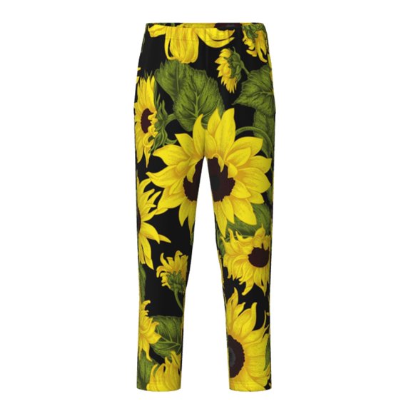 Wukai Sunflowers In Vintage Print Teenagers' Pajama Pant Sleep Pajama Lounge Pant PJ Bottoms with Pockets and Button Fly(Available in Big & Tall)-Small