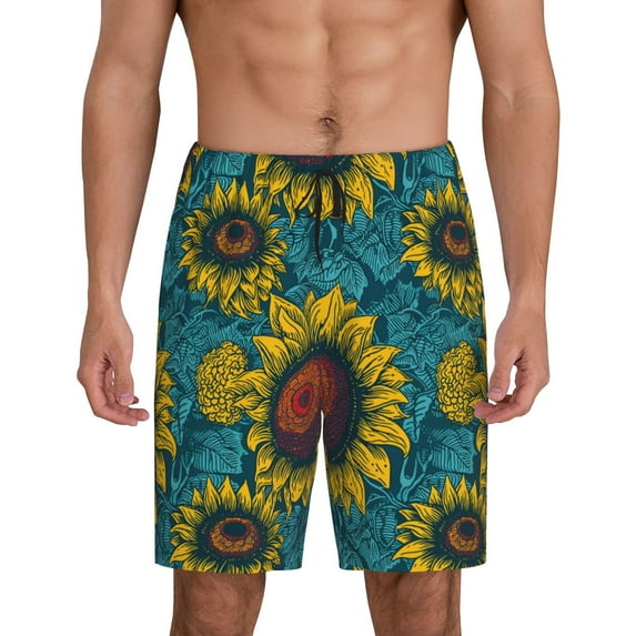 Wukai Sunflowers Men’s Short Pajama Pants With Pockets Soft Sleep Pj Shorts for Men-3X-Large