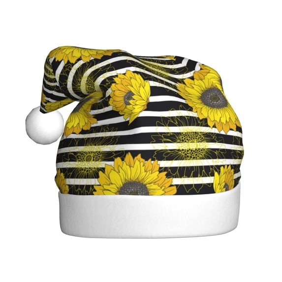 Wukai Sunflowers On Black And White Stripes Christmas Stocking Classic Large Stockings Santa,Christmas Holiday Stockings for Xmas Decoration