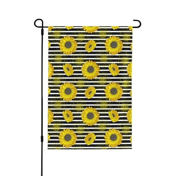 Wukai Sunflowers On Black And White Stripes Garden Flags Double Sided Welcome Garden Yard House Flags Outside Outdoor House (Only Flag)