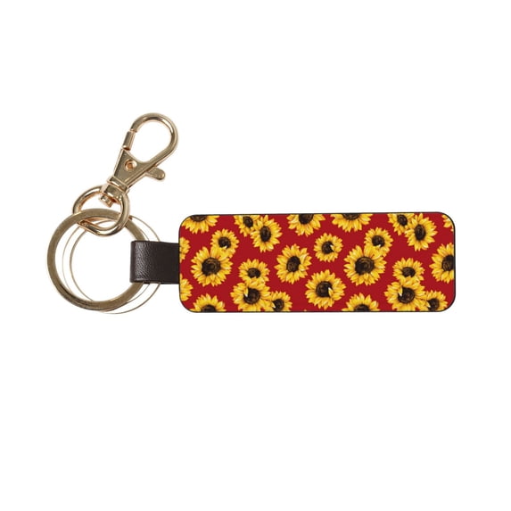 Wukai Sunflowers On Red Print Leather Car Keychain, Universal Key Fob Keychain, Leather Key Chain Holder for Men and Women,360 Degree Rotatable