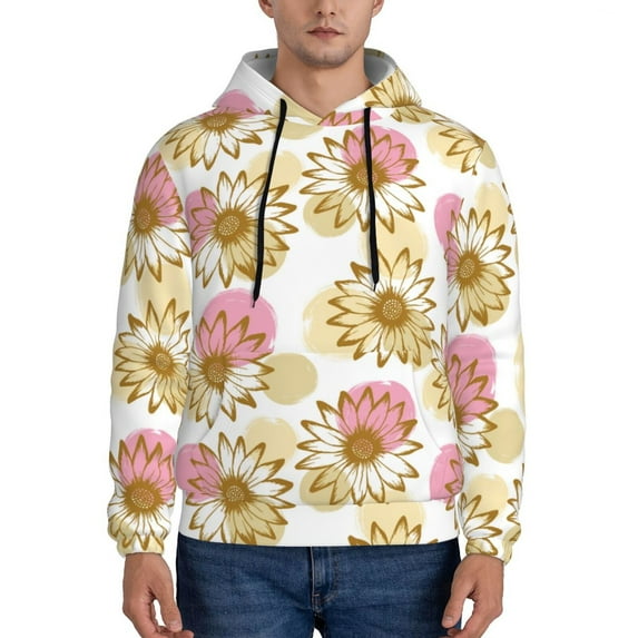 Wukai Sunflowers Print Men Hoodies Fleece Sweatshirts Long Sleeve Sweaters Pullover Fall Outfits Winter Clothes-4X-Large