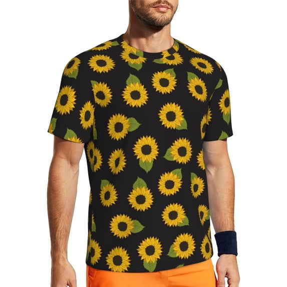 Wukai Sunflowers Print Men's Short-Sleeved Mesh T-Shirt,Quick-Dry Short Sleeve Workout T-Shirt-3X-Large