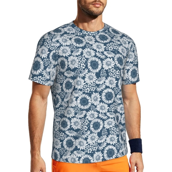 Wukai Sunflowers Print Men's Short-Sleeved Mesh T-Shirt,Quick-Dry Short Sleeve Workout T-Shirt-Large