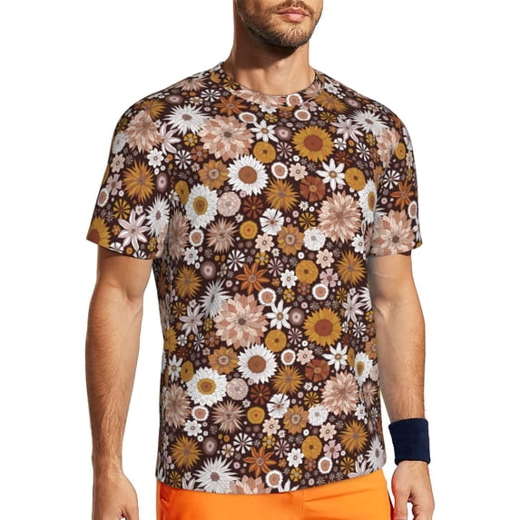 Wukai Sunflowers Print Men's Short-Sleeved Mesh T-Shirt,Quick-Dry Short Sleeve Workout T-Shirt-X-Small