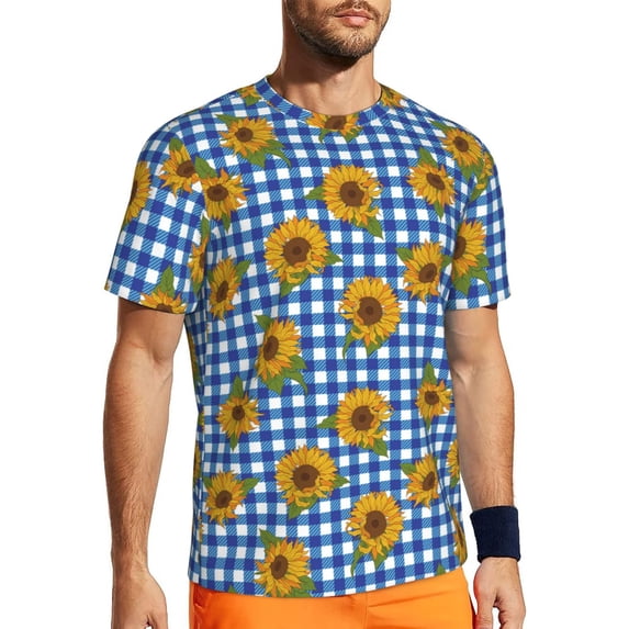 Wukai Sunflowers Print Men's Short-Sleeved Mesh T-Shirt,Quick-Dry Short Sleeve Workout T-Shirt-XX-Large