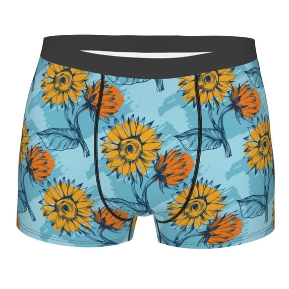 Wukai Sunflowers Print Men’s Underwear Breathable Boxer Briefs, Moisture Wicking & Breathable-XX-Large