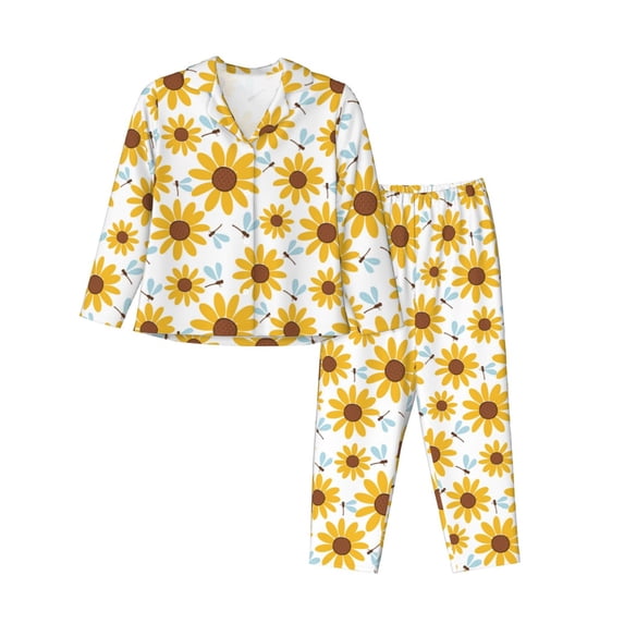 Wukai Sunflowers Print Women's Pajama Set - Soft Long Sleeve Sleepwear for Comfort and Style-X-Large