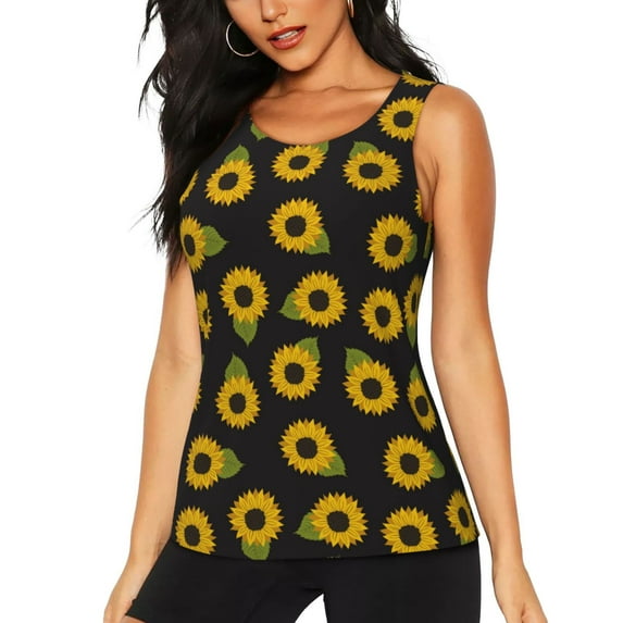 Wukai Sunflowers Print Women's Workout Tank Top Mesh Yoga Shirts Athletic Running Tank Tops Athletic Gym Shirts - Large