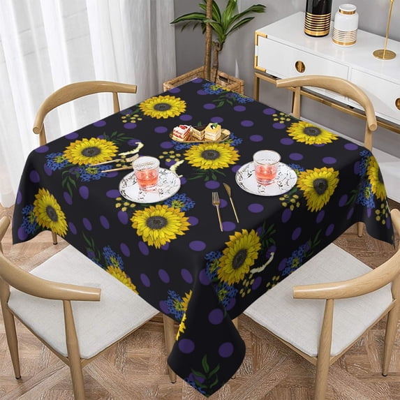 Wukai Sunflowers Waterproof Tablecloth for Kitchen Dining, Fits Square Tables for 2-4 Seats -54"x54"
