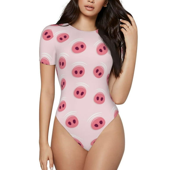 Naloa Cute Pig Nose Women's Short-Sleeved Onesie, One-Piece Swimsuit for Parties, dates, clubs - X-Large