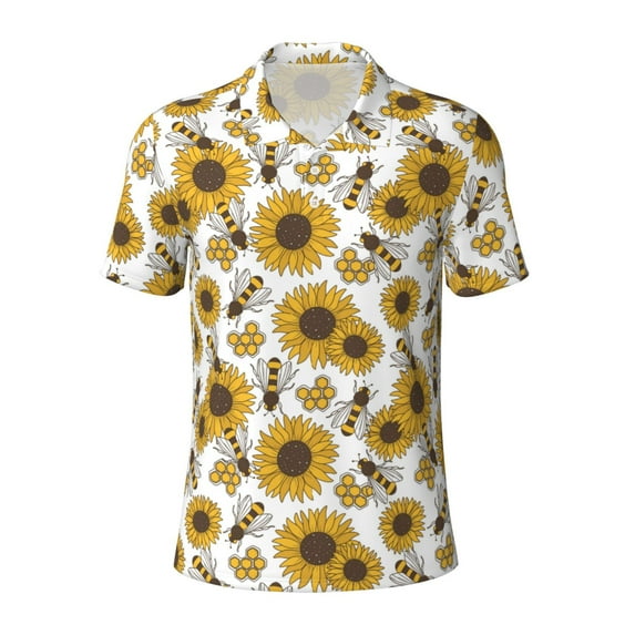 Wukai Sunflowers and Bees Men’s Polo Shirts,Quick-Dry Athletic Shirt,Classic Fit Shirts-4X-Large
