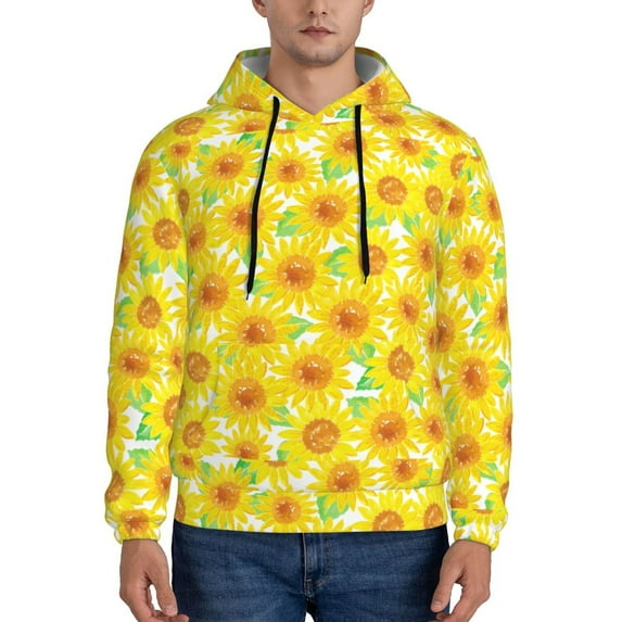 Wukai Sunflowers2 Print Men Hoodies Fleece Sweatshirts Long Sleeve Sweaters Pullover Fall Outfits Winter Clothes-Large