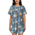 thumbnail image 1 of Wukai Surf Shark Print Women's Pajama Set - Short-Sleeve Top and Shorts with Elastic Waistband and Pockets for Loungewear, Yoga, and Casual Wear-X-Large, 1 of 6