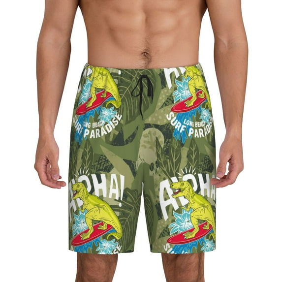 Wukai Surfing Dinosaur Men’s Short Pajama Pants With Pockets Soft Sleep Pj Shorts for Men-XX-Large