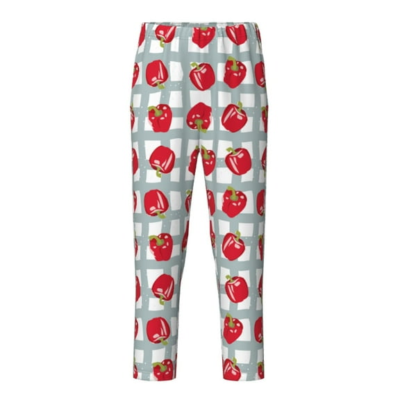 Wukai Sweet Red Fruit Print Teenagers' Pajama Pant Sleep Pajama Lounge Pant PJ Bottoms with Pockets and Button Fly(Available in Big & Tall)-Small