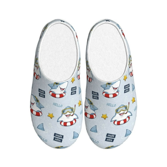 Wukai Swimming Shark Print Women's Indoor Bedroom Slipper Slip On Shoes, Unisex House Shoes with Anti-Skid Sole for Men, Gift for Women Men-46/47