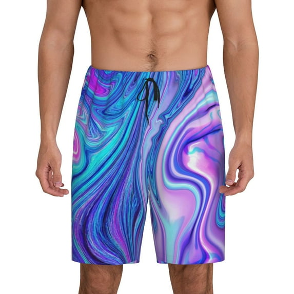 Wukai Swirl Blue And Purple Men’s Short Pajama Pants With Pockets Soft Sleep Pj Shorts for Men-X-Large