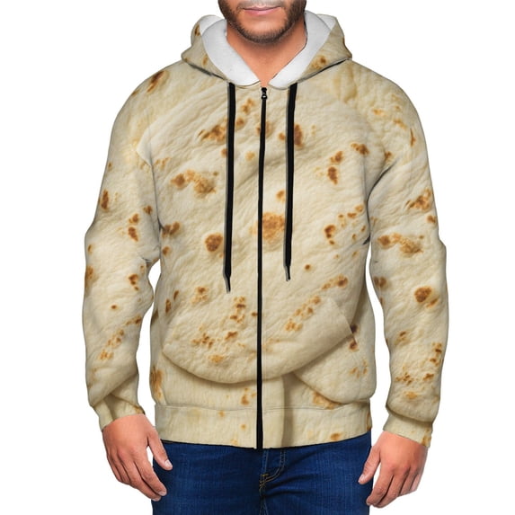 Wukai Taco Tortillas Print Men's Zip-Up Hoodie,Fleece Full-Zip Hoodie for Men, Hooded Sweatshirt-Medium