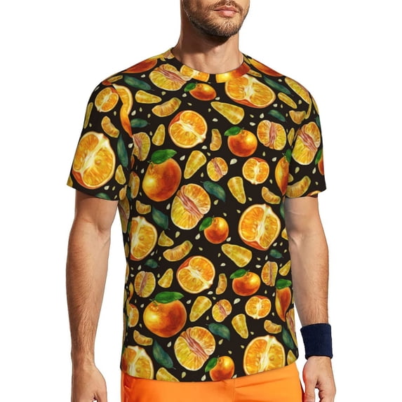 Wukai Tangerine Print Men's Short-Sleeved Mesh T-Shirt,Quick-Dry Short Sleeve Workout T-Shirt-Small