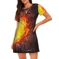 thumbnail image 1 of Wukai Tennis Ball On Fire And Water Print Women's Loose Short Sleeve Nightgown, Soft Sleep Dress for Comfortable Relaxation, Casual Lounge Wear, 1 of 6