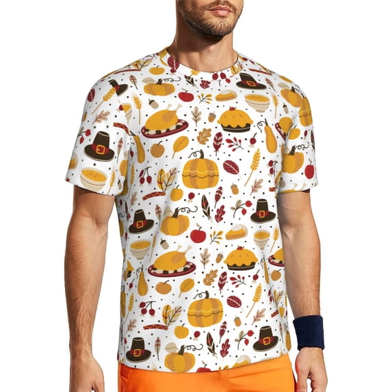 Wukai Thanksgiving Print Men's Short-Sleeved Mesh T-Shirt,Quick-Dry Short Sleeve Workout T-Shirt-6X-Large