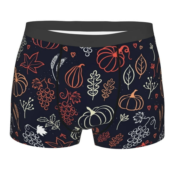 Wukai Thanksgiving Seamless Pattern Print Men’s Underwear Breathable Boxer Briefs, Moisture Wicking & Breathable-XX-Large