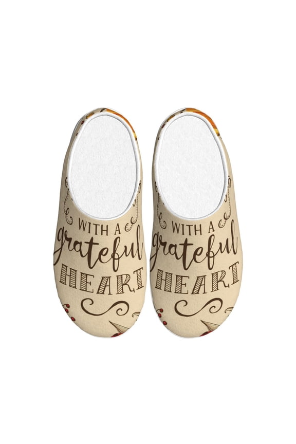 Thanksgiving With A Grateful Heart Print Women's Indoor Bedroom Slipper Slip On Shoes, Unisex House Shoes with Anti-Skid Sole for Men, Gift for Women Men-46/47