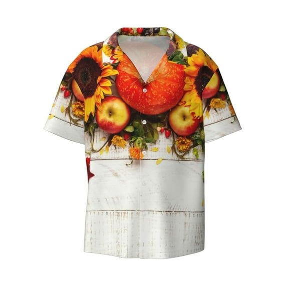 Wukai Thanksgiving With Autumn Men's Casual Short-Sleeve Button Down Shirt - Lightweight Summer Dress Shirt for Daily Wear-Medium