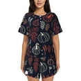 thumbnail image 1 of "Wukai Thanksgiving Women's Pajama Set - Short-Sleeve Top and Shorts with Elastic Waistband and Pockets for Loungewear, Yoga, and Casual Wear-X-Large, 1 of 8
