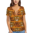 thumbnail image 1 of Wukai Tiger Casual V-Neck Graphic Tees for Women: Lightweight and Breathable Summer Tops with Stylish Design-X-Large, 1 of 8