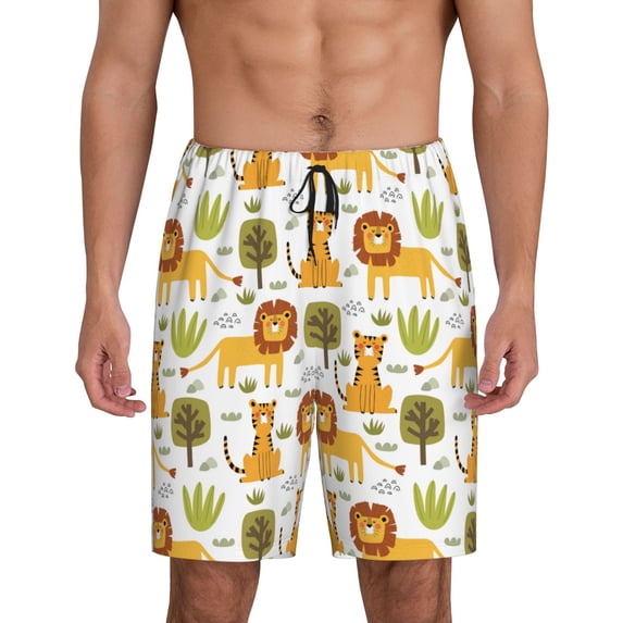 Wukai Tiger Lion Men’s Short Pajama Pants With Pockets Soft Sleep Pj Shorts for Men-