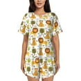 thumbnail image 1 of Wukai Tiger Lion Print Women's Pajama Set - Short-Sleeve Top and Shorts with Elastic Waistband and Pockets for Loungewear, Yoga, and Casual Wear-Small, 1 of 6