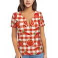 thumbnail image 1 of Wukai Tomatoes And Chili Casual V-Neck Graphic Tees for Women: Lightweight and Breathable Summer Tops with Stylish Design-Medium, 1 of 8