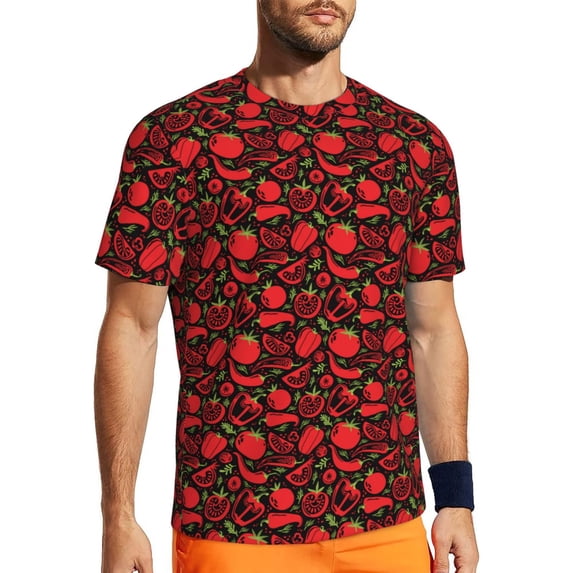 Wukai Tomatoes And Chili Print Men's Short-Sleeved Mesh T-Shirt,Quick-Dry Short Sleeve Workout T-Shirt-3X-Large