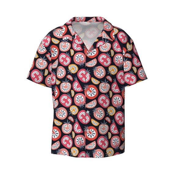Wukai Tomatoes Men's Casual Short-Sleeve Button Down Shirt - Lightweight Summer Dress Shirt for Daily Wear-4X-Large