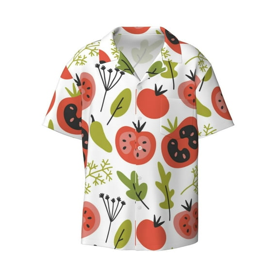Wukai Tomatoes Men's Casual Short-Sleeve Button Down Shirt - Lightweight Summer Dress Shirt for Daily Wear-4X-Large